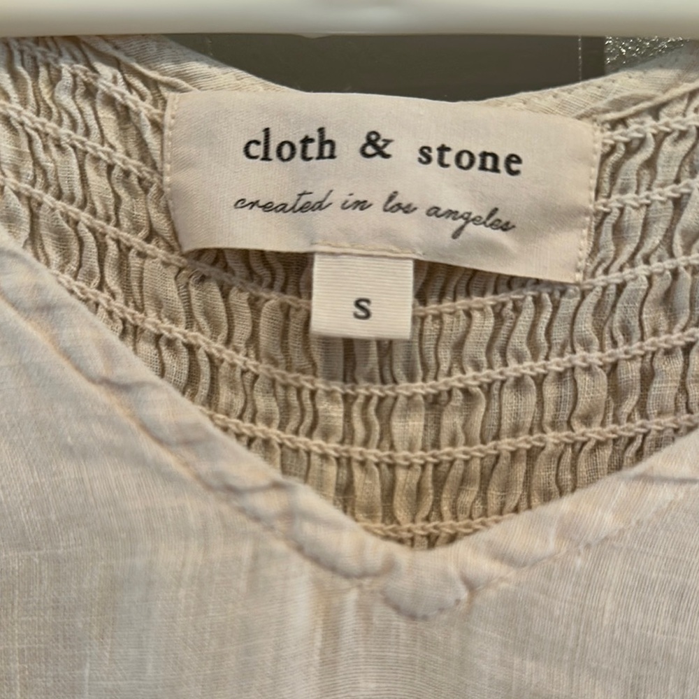 LAST CALL! Cloth & Stone Cream Smocked Asymmetrical Tank Top - Picture 2 of 5